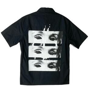 New HALFWAY DEAD Shirt Men S Graphic Logo Writing Art Poplin Black Short Sleeve